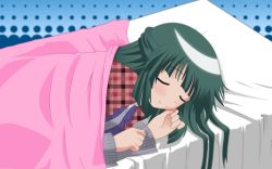 Rule 34 | 00s, 1girl, bed, green hair, hidamari sketch, highres, long hair, sleeping, supersonicdarky, yoshinoya (hidamari sketch)