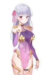 Rule 34 | 1girl, absurdres, armor, blush, breasts, cleavage, collarbone, cowboy shot, detached sleeves, earrings, fate/grand order, fate (series), flower, hair ribbon, hand on own chest, highres, jewelry, kama (fate), kama (second ascension) (fate), long hair, long sleeves, looking at viewer, medium breasts, niji (rudduf232), parted lips, pink flower, pink ribbon, pink rose, red eyes, revealing clothes, ribbon, ring, rose, see-through, shoulder armor, simple background, smile, solo, straight hair, thighlet, white background