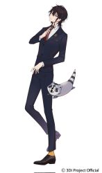 Rule 34 | 1boy, 3di project, closed mouth, formal, full body, highres, long sleeves, male focus, mole, mole under mouth, official art, pointy ears, raccoon, rigu (3di), shirt, shoes, short hair, solo, suit, vici (3di), virtual youtuber, white background