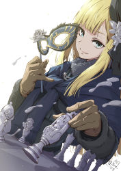 Rule 34 | 1girl, absurdres, aqua eyes, bishop (chess), black hat, blonde hair, chess piece, closed mouth, commentary, crown, dated, fate (series), flower, fur collar, gloves, gray (fate), hair flower, hair ornament, hat, highres, knight (chess), long hair, long sleeves, looking at viewer, lord el-melloi ii, lord el-melloi ii case files, pawn (chess), pig3rd, queen (chess), reines el-melloi archisorte, rook (chess), rose, smile, solo, waver velvet, white flower, white rose