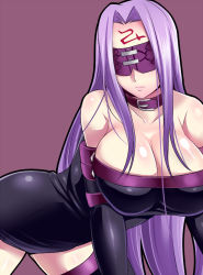 Rule 34 | 1girl, blindfold, breasts, elbow gloves, facial mark, fate/stay night, fate (series), forehead mark, gloves, large breasts, long hair, medusa (fate), medusa (rider) (fate), nishida megane, purple eyes, purple hair, solo, thighhighs, very long hair
