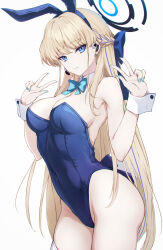 Rule 34 | 1girl, animal ears, ass, blonde hair, blue archive, blue bow, blue bowtie, blue eyes, blue hair, blue leotard, blue nails, bow, bowtie, braid, breasts, closed mouth, cowboy shot, detached collar, fake animal ears, fingernails, halo, highres, leotard, long hair, medium breasts, multicolored hair, nail polish, official alternate costume, rabbit ears, simple background, solo, strapless, strapless leotard, streaked hair, suien, toki (blue archive), toki (bunny) (blue archive), white background, white wrist cuffs, wrist cuffs