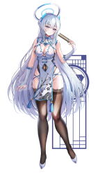 Rule 34 | 1girl, absurdres, alternate costume, blue archive, blush, bnari, breasts, china dress, chinese clothes, dress, full body, hair ornament, halo, highres, large breasts, long hair, looking at viewer, noa (blue archive), purple eyes, sidelocks, smile, solo, very long hair, white hair