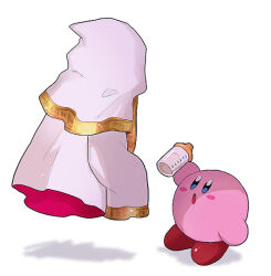 Rule 34 | :o, baby bottle, blush stickers, bottle, chiimako, colored skin, commentary request, floating, holding, holding bottle, hyness, kirby, kirby: star allies, kirby (series), looking at another, nintendo, pink skin, simple background, sleeves past fingers, sleeves past wrists, white background