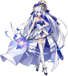 Rule 34 | 1girl, ark order, arrow (projectile), artemis (ark order), artist request, blue bow, blue footwear, blue leotard, bow, bow (weapon), breasts, closed mouth, crescent, crescent hair ornament, detached collar, drawing bow, fire, footwear bow, frilled skirt, frills, full body, gloves, hair bow, hair ornament, high heels, holding, holding arrow, holding bow (weapon), holding weapon, lace, lace-trimmed legwear, lace trim, laurel crown, leotard, long hair, looking at viewer, medium breasts, official art, skirt, smile, solo, standing, tachi-e, thighhighs, transparent background, very long hair, weapon, white gloves, white hair, white skirt, white thighhighs