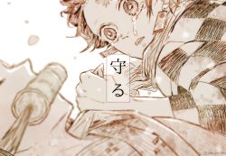 Rule 34 | 1boy, 1girl, bit gag, blurry, brother and sister, clenched hands, crying, crying with eyes open, depth of field, earrings, closed eyes, gag, highres, japanese clothes, jewelry, kamado nezuko, kamado tanjirou, kimetsu no yaiba, looking at another, mo nah, monochrome, mouth hold, parted lips, scar, scar on face, scar on forehead, scarf, siblings, simple background, snowing, solo focus, tears, translation request
