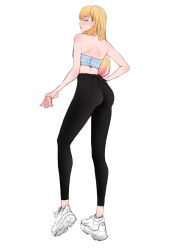 Rule 34 | absurdres, black pants, blonde hair, blush, bra, fraankyy, hand on own hip, highres, kitagawa marin, lips, looking at viewer, looking back, pants, shoes, sidelocks, skin tight, smile, sneakers, sono bisque doll wa koi wo suru, sports bra, sportswear, standing, tall, thick thighs, thighs, tight clothes, underwear, unfinished, white footwear, yoga pants