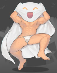 Rule 34 | 1boy, :p, abs, armpits, bara, blanket, body hair, covered face, full body, fundoshi, holding, hunterkay, japanese clothes, jumping, large pectorals, male focus, male underwear, manly, muscular, nipples, original, pectorals, see-through, solo, thick thighs, thighs, tongue, tongue out, topless male, underwear, white male underwear