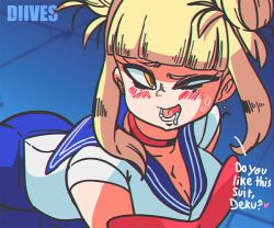 Rule 34 | 1girl, all fours, animated, animated gif, artist name, ass, bent over, bishoujo senshi sailor moon, blonde hair, blue sailor collar, blue skirt, blunt bangs, blush, boku no hero academia, breasts, choker, cleavage, collar, cosplay, crescent, crescent earrings, diives, double bun, drooling, earrings, hair bun, heavy breathing, jewelry, looking at viewer, medium breasts, meme, open mouth, red choker, sailor collar, sailor moon, sailor moon (cosplay), sailor moon redraw challenge (meme), sailor senshi, sailor senshi uniform, skirt, solo, sweat, toga himiko