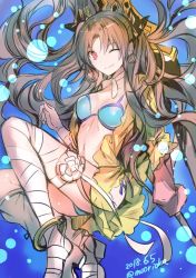 Rule 34 | 1girl, anklet, bandages, bikini, black hair, black ribbon, blue background, blue bikini, breasts, bubble, choker, cleavage, collarbone, cosplay, dated, dress, earrings, fate/apocrypha, fate/grand order, fate (series), flower, frankenstein&#039;s monster (swimsuit saber) (fate), frankenstein&#039;s monster (swimsuit saber) (fate) (cosplay), frankenstein&#039;s monster (swimsuit saber) (first ascension) (fate), gown, hair ribbon, hip focus, hoop earrings, ishtar (fate), jewelry, legs, long hair, looking at viewer, medium breasts, navel, one eye closed, parted bangs, red eyes, ribbon, rioka (southern blue sky), smile, solo, swimsuit, thighs, tiara, tohsaka rin, twitter username, two side up