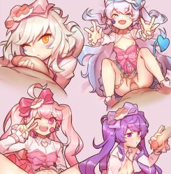 Rule 34 | 1girl, aisha landar, berg-yb, breasts, breasts out, clothed sex, elsword, eve (elsword), hetero, laby (elsword), long hair, luciela r. sourcream, nipples, penis, pink hair, ribbon, sex, shiny skin, simple background, torn clothes, uncensored, v