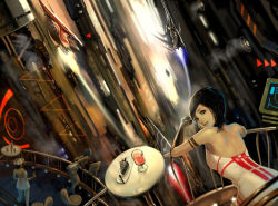 Rule 34 | 3girls, aircraft, airship, back, backless outfit, balcony, bare back, black hair, cake, digitalome, dress, drink, flying, food, gloves, multiple girls, original, pastry, scenery, science fiction