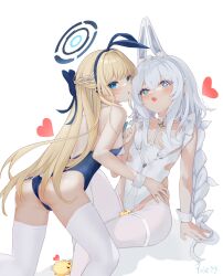 Rule 34 | + +, 2girls, :o, ahoge, animal ears, ass, azur lane, blonde hair, blue archive, blue bow, blue eyes, blue hair, blue leotard, blush, bow, braid, breasts, chinese commentary, choker, commentary, crossed bangs, crossover, english commentary, fake animal ears, fake tail, fang, feet out of frame, french braid, grey hair, hair between eyes, hair bow, half updo, halo, heart, highres, le malin (azur lane), le malin (listless lapin) (azur lane), leotard, long hair, looking at viewer, low twin braids, manjuu (azur lane), mixed-language commentary, multicolored hair, multiple girls, nontraditional playboy bunny, o-ring, o-ring choker, pantyhose, playboy bunny, polecat (pixiv 31682054), rabbit ears, rabbit tail, shadow, sidelocks, simple background, skin fang, small breasts, streaked hair, tail, thighhighs, thighs, toki (blue archive), toki (bunny) (blue archive), trait connection, twin braids, very long hair, white background, white bow, white choker, white leotard, white pantyhose, white thighhighs, wrist cuffs