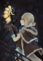 Rule 34 | 1girl, beeginner, bio lab, blonde hair, blush, breasts, brown cape, brown dress, brown gloves, cape, closed mouth, commentary request, cowboy shot, double bun, dress, fur-trimmed cape, fur-trimmed gloves, fur trim, gloves, hair bun, high wizard (ragnarok online), highres, kathryne keyron, layered dress, medium breasts, ragnarok online, red eyes, short dress, short hair, solo, two-tone dress, wand, white dress
