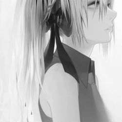 Rule 34 | 1girl, close-up, female focus, greyscale, hair ribbon, hatsune miku, long hair, matayoshi, monochrome, necktie, ribbon, solo, twintails, vocaloid, white background