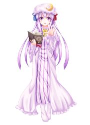 Rule 34 | 1girl, blush, book, crescent, crescent hair ornament, full body, hair ornament, hat, highres, mob cap, open hands, open mouth, patchouli knowledge, purple eyes, purple hair, reimei (r758120518), solo, straight-on, tachi-e, touhou, transparent background, white background