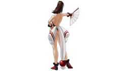 Rule 34 | 1girl, ass, backless outfit, bare back, bare shoulders, bead, beads, breasts, brown hair, hand fan, fatal fury, folding fan, from behind, full body, highres, king of fighters xiii, large breasts, long hair, ninja, official art, ogura eisuke, panties, ponytail, shiranui mai, sideboob, snk, solo, tabi, the king of fighters, the king of fighters xiii, thong, transparent background, underwear