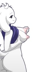 Rule 34 | 1girl, animal ears, ass, breasts, furry, furry female, goat, goat ears, goat girl, goat horns, goat tail, horns, large breasts, large nipples, long ears, nipples, simple background, solo, tagme, tail, toriel, undertale, white background, white horns