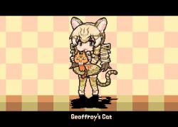 Rule 34 | 1girl, animal ears, animated, bow, bowtie, cat, cat ears, cat girl, cat tail, extra ears, geoffroy&#039;s cat (kemono friends), grey hair, kemono friends, kemono friends v project, kneehighs, long hair, midoribox, pixel art, ribbon, shirt, shoes, simple background, skirt, socks, tagme, tail, twintails, video, virtual youtuber
