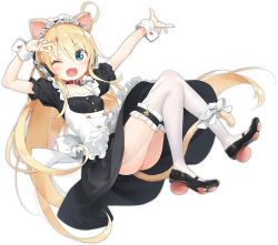 Rule 34 | 1girl, ahoge, albacore (a catty surprise!) (azur lane), albacore (azur lane), animal ears, arms up, azur lane, between legs, black dress, black footwear, black hairband, blonde hair, blue eyes, blush, bow, breasts, cat ears, cat girl, cat tail, chestnut mouth, closed eyes, collar, dress, frilled hairband, frilled thighhighs, frills, full body, garter straps, hair between eyes, hairband, unworn headwear, kani biimu, long hair, official alternate costume, official art, one eye closed, puffy short sleeves, puffy sleeves, red collar, shoes, short sleeves, small breasts, smile, tail, tail between legs, tail bow, tail ornament, thighhighs, transparent background, very long hair, white bow, white headwear, white thighhighs, wrist cuffs