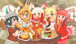 Rule 34 | &gt;:t, 10s, 5girls, :t, alpaca ears, alpaca suri (kemono friends), animal ears, arm up, armpits, backpack, bacon, bag, baguette, belt, black gloves, black hair, blonde hair, blue eyes, blunt bangs, blush, bow, bowtie, bread, bread slice, bucket hat, burger, butter, cheese, cherry tomato, croissant, cup, eating, egg, egg (food), elbow gloves, empty eyes, extra ears, flag, food, fork, french fries, fried egg, frilled sleeves, frills, fur collar, gloves, gradient hair, grey eyes, hair bun, hair over one eye, hair tie, hat, hat feather, head wings, holding, holding cup, holding food, holding fork, holding pizza, indoors, japanese crested ibis (kemono friends), japari symbol, kaban (kemono friends), kemono friends, knife, lettuce, long hair, long sleeves, lucky beast (kemono friends), miniskirt, multicolored clothes, multicolored gloves, multicolored hair, multicolored neckwear, multiple girls, open mouth, pantyhose, pasta, pizza, pleated skirt, print neckwear, red eyes, red gloves, red hair, red legwear, red shirt, red skirt, sandwich, sausage, scarlet ibis (kemono friends), serval (kemono friends), serval print, shirt, short hair, short sleeves, shrimp, shrimp tempura, single hair bun, skirt, sleeveless, soup, spaghetti, stone wall, table, tea, teacup, teapot, tempura, tomato, toraya (kakebutonn), v-shaped eyebrows, wall, white gloves, white hair, white neckwear, wide sleeves, window, wings, yellow eyes, yellow gloves, yellow neckwear