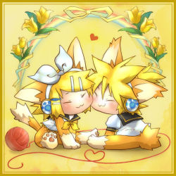 Rule 34 | 1boy, 1girl, :3, animal ears, blonde hair, brother and sister, cat ears, cat paws, chibi, furry, heart, kagamine len, kagamine rin, paws, roman knock, short hair, siblings, twins, vocaloid