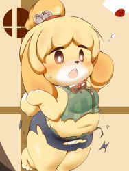 Rule 34 | 1girl, animal crossing, blonde hair, brown eyes, furry, furry female, highres, isabelle (animal crossing), kokushoku gaikotsu, nintendo, open mouth, short hair, solo, torn clothes
