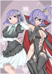 Rule 34 | 10s, arsene, belt, blue hair, boots, cape, crown, dress, dual persona, elbow gloves, gloves, harmaline, henriette mystere, highres, mask, school uniform, short hair, side ponytail, tantei opera milky holmes, thigh boots, thighhighs