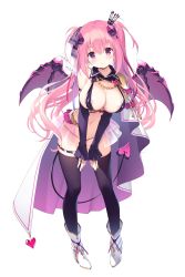 Rule 34 | 1girl, absurdres, ankle boots, anneliese, areola slip, arm strap, bent over, between legs, bikini, black bikini, black thighhighs, blush, boots, breasts, cape, cleavage, closed mouth, covered erect nipples, crossed bangs, crown, demon girl, demon horns, demon tail, demon wings, detached collar, detached sleeves, full body, glint, hair between eyes, hair ribbon, hand between legs, heart, high heels, highleg, highleg bikini, highres, horns, kimagure temptation, kimishima ao, large breasts, lips, long hair, looking at viewer, navel, official art, pink hair, ribbon, simple background, smile, solo, standing, stomach, string bikini, swimsuit, tail, thigh strap, thighhighs, thighs, twintails, white background, wide sleeves, wing collar, wings