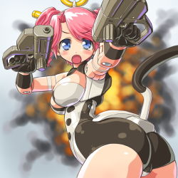 Rule 34 | 10s, 1girl, :o, aiming, aiming at viewer, armband, ass, bad id, bad pixiv id, black gloves, blue eyes, blurry, blush, breasts, busou shinki, cleavage cutout, clothing cutout, cowboy shot, dd (ijigendd), depth of field, doll joints, dual wielding, explosion, female focus, foreshortening, from side, gangsta hold, gloves, gun, hairband, handgun, headgear, holding, holding weapon, joints, large breasts, leotard, looking at viewer, looking back, open mouth, outstretched arms, parted bangs, pink hair, pistol, short hair, short twintails, sideboob, solo, swept bangs, tail, twintails, vitulus, weapon, wristband