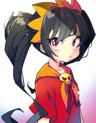 Rule 34 | 1girl, ashley (warioware), black hair, dress, frown, hair ribbon, highres, looking to the side, neckerchief, nintendo, offbeat, raised eyebrow, red dress, red eyes, ribbon, skull, solo, twintails, warioware