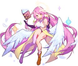 Rule 34 | 1girl, ahoge, angel wings, ark order, book, boots, bridal gauntlets, brown footwear, spiked halo, elbow gloves, full body, gloves, halo, jibril (no game no life), long hair, low wings, nintendo, no game no life, panties, pelvic curtain, pink hair, pink panties, pink socks, purple gloves, single boot, single bridal gauntlet, single elbow glove, single sock, single thighhigh, socks, solo, striped clothes, striped socks, tattoo, the legend of zelda, thighhighs, torn clothes, torn gloves, transparent background, triforce, underwear, very long hair, wing ears, wings, yellow eyes