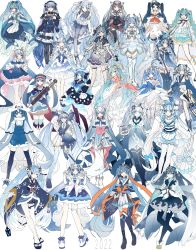 Rule 34 | 2022, 6+girls, :o, absurdly long hair, absurdres, ahoge, animal costume, animal print, annotation request, apron, aqua eyes, aqua hair, bare shoulders, baton, beads, black socks, bloomers, blue capelet, blue dress, blue eyes, blue hair, blue headwear, blush stickers, borrowed design, bow, cane, capelet, collar, collared dress, detached sleeves, dress, fish print, food-themed hair ornament, footwear bow, frilled dress, frills, full body, fur-trimmed capelet, fur-trimmed sleeves, fur trim, geta, gloves, gold trim, gradient hair, hair beads, hair bow, hair ornament, hair ribbon, hand fan, hand in own hair, hand on own chest, hand up, harp, hat, hatsune miku, headdress, highres, holding, holding cane, holding fan, holding instrument, holding scepter, instrument, japanese clothes, kimono, kneehighs, krlouvf, layered dress, light blue hair, long hair, looking at viewer, mask, mask on head, multicolored hair, multiple girls, multiple persona, neckerchief, open mouth, own hands together, pantyhose, paper fan, parted lips, pleated skirt, red eyes, red neckerchief, ribbon, sailor collar, sailor hat, scepter, seal costume, shamoji, shoes, shorts, sketch, skirt, skirt hold, smile, sneakers, snowflake print, socks, standing, suspender shorts, suspenders, thighhighs, tiara, tonkori, twintails, uchiwa, underwear, very long hair, vocaloid, wave print, white background, white collar, white dress, white gloves, white hair, white headwear, white legwear, wide sleeves, winged footwear, yuki miku, yuki miku (2022) (applicant), yuki miku (2022) (candidate no.3)