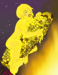Rule 34 | 1boy, blush, butter, corn, food, highres, male focus, open mouth, personification, solo