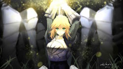 Rule 34 | 10s, 1girl, 2015, armor, artist name, artoria pendragon (fate), blonde hair, chest plate, dated, fate/stay night, fate (series), grass, green eyes, highres, saber (fate), solo, xkc