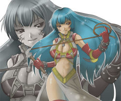 Rule 34 | 1girl, aikosu (icos), blue hair, breasts, cleavage, duel monster, elbow gloves, facial mark, gloves, large breasts, long hair, red eyes, shadow tamer, weapon, whip, yu-gi-oh!, yu-gi-oh! duel monsters