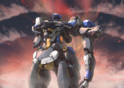 Rule 34 | armored core, armored core 6, cloud, damaged, highres, mecha, mecha focus, missing limb, red sky, robot, sky, steel haze ortus, v.iv rusty