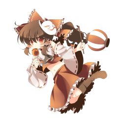 Rule 34 | 1girl, absurdres, anju (meipurusanchi), anju (pixiv), bad id, bad pixiv id, bow, brown hair, detached sleeves, female focus, fox mask, full body, hair bow, hakurei reimu, highres, japanese clothes, long hair, mask, miko, red eyes, solo, touhou, transparent background