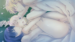 Rule 34 | 1girl, 2boys, a&#039;sring, adel reed, anal, blonde hair, blue eyes, blush, breasts, brown eyes, censored, claire eithea, double penetration, flower, game cg, group sex, happy sex, long hair, looking down, lying on person, mmf threesome, moaning, mosaic censoring, multiple boys, multiple penetration, natsumi ama, nipples, nude, one eye closed, orfleurs, outdoors, penis, phil carter, purple hair, sex, smile, sweat, threesome, vaginal, wince