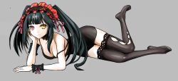 Rule 34 | 10s, 1girl, black thighhighs, breasts, clock eyes, date a live, feet, hairband, heterochromia, lolita hairband, no shoes, red eyes, symbol-shaped pupils, thighhighs, tokisaki kurumi, twintails, yellow eyes