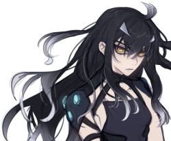 Rule 34 | 1girl, alternate hair color, black hair, melusine (fate), fate/grand order, fate (series), hochikass, long hair, simple background, solo, upper body, white background, yellow eyes