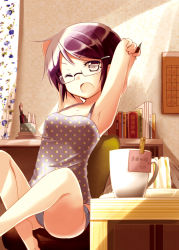 Rule 34 | glasses, hidamari sketch, panties, purple hair, quro, sae (hidamari sketch), tagme, underwear