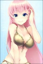 Rule 34 | 1girl, aobara, bikini, blue eyes, breasts, cleavage, frilled bikini, frills, front-tie top, long hair, megurine luka, pink hair, project diva, project diva (series), side-tie bikini bottom, smile, solo, swimsuit, vocaloid