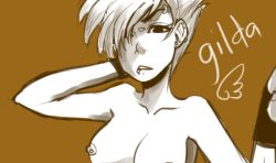 Rule 34 | 1girl, ayrra, breasts, gilda, gloves, my little pony, my little pony: friendship is magic, nipples, nude, personification, piercing, short hair, sketch, solo, tagme