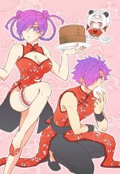 Rule 34 | 1boy, 1girl, 1other, arval (fire emblem), chinese clothes, dress, dual persona, fire emblem, fire emblem: three houses, fire emblem heroes, fire emblem warriors: three hopes, fkms szrr, food, hair bun, hair over one eye, highres, nintendo, purple eyes, purple hair, shez (female) (fire emblem), shez (fire emblem), shez (male) (fire emblem), short hair