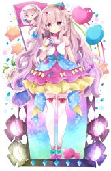 Rule 34 | 1girl, absurdres, bad id, bad pixiv id, balloon, bare shoulders, belt, blue belt, blue bow, blush, bow, braid, brown hair, commentary request, crown, dress, eighth note, flag, flower, full body, gloves, hair bow, hair ornament, heart, heart balloon, heart hair ornament, highres, holding, holding microphone, layered dress, long hair, looking at viewer, microphone, mini crown, musical note, original, parted lips, pink footwear, pleated dress, polka dot, purple dress, purple eyes, red bow, shoes, solo, spotlight, stage lights, standing, star (symbol), strapless, strapless dress, thighhighs, tilted headwear, tsukiyo (skymint), very long hair, white flower, white gloves, white thighhighs, yellow bow