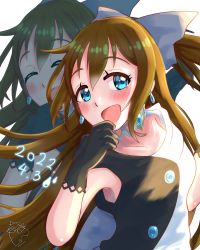 Rule 34 | 1girl, 2022, aqua eyes, artist name, artist request, back bow, bare shoulders, belt, black dress, black gloves, blue eyes, blush, bow, bow hairband, breasts, brooch, brown hair, buttons, choker, closed eyes, collarbone, dated, diamond (gemstone), dress, drop earrings, dual persona, earrings, evening gown, female focus, gloves, grey belt, grey bow, hair between eyes, hair bow, hairband, half updo, high ponytail, highres, jewelry, lace, lace gloves, long hair, looking at viewer, love live!, love live! nijigasaki high school idol club, love live! school idol festival, multicolored clothes, multicolored dress, off-shoulder dress, off shoulder, osaka shizuku, parted lips, plaid, plaid dress, pleated, pleated dress, ponytail, raindrop print, sleeveless, sleeveless dress, small breasts, smile, solitude rain (love live!), solo, two-tone dress, upper body, white background, white bow, white choker, white dress