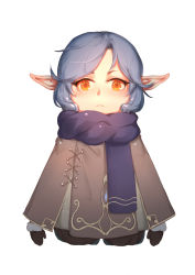 Rule 34 | 1girl, absurdres, warrior of light (ff14), blue hair, blush, elf, final fantasy, final fantasy xiv, highres, kato (kato), long hair, looking at viewer, pointy ears, red eyes, scarf, simple background, skirt, solo, white background