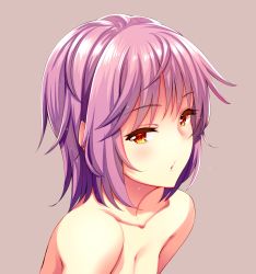 Rule 34 | 1girl, akino sora, bare shoulders, blush, breasts, cleavage, highres, looking at viewer, open mouth, original, pink eyes, short hair, small breasts, solo, upper body, yellow eyes