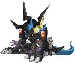 Rule 34 | blacktailmon, cat, claws, closed eyes, digimon, digimon (creature), gloves, horns, lighdramon, tail